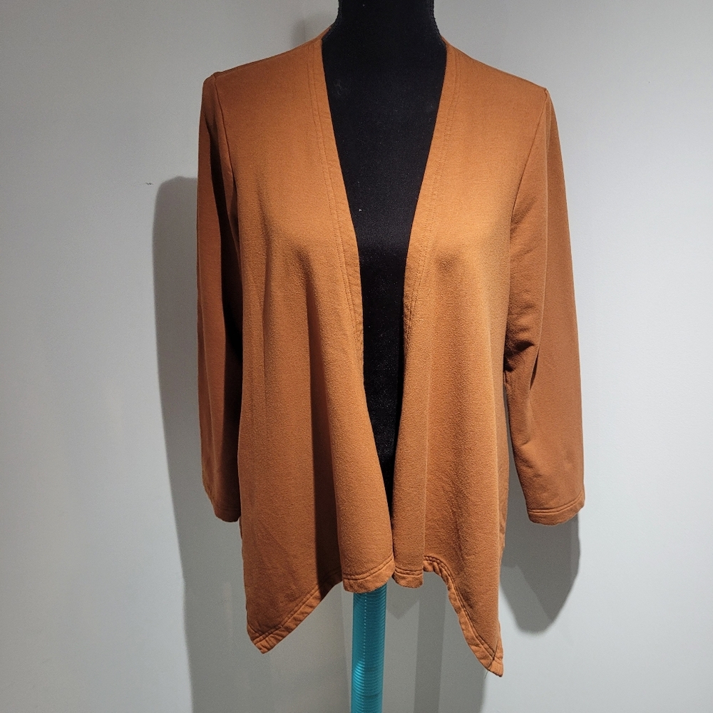 Dominica Maazur Women's Open Front Draped Cardigan Small Burnt Orange Cozy Comfy